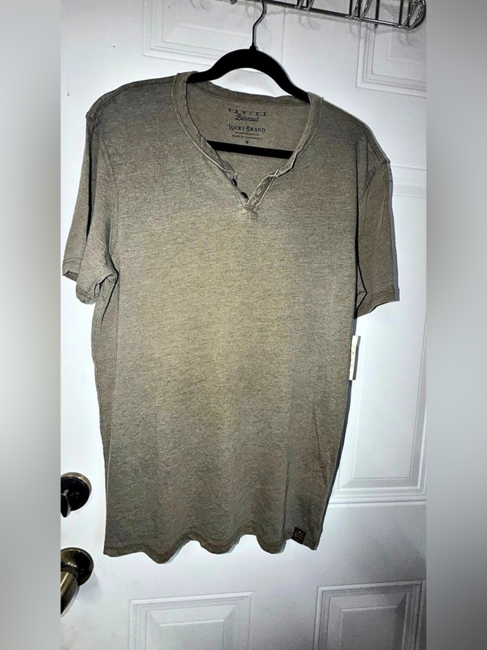 Lucky Brand Venice Burnout Henley Tee Green Medium